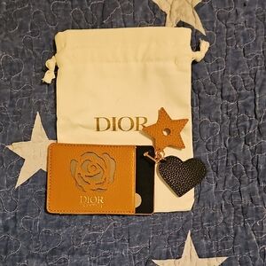 Dior Tan Leather Card Holder with Black Heart & Tan Star Charm. With Dustbag